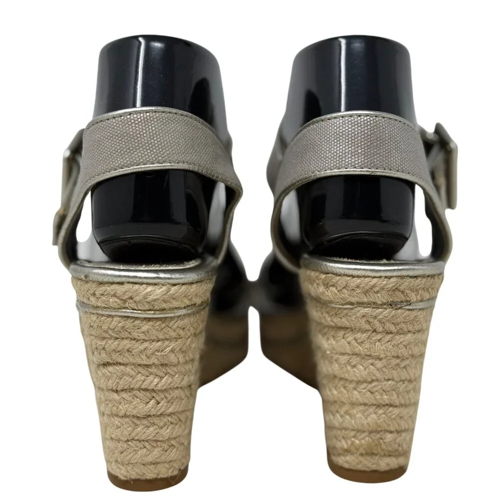 Michelle D Silver‎ Buckle Hugs Strappy Wedge Espadrille Sandals Size 7M